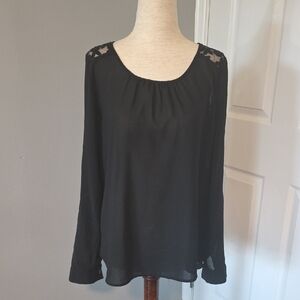 Blu Pepper Black Lace Detail Blouse With Tie In Back